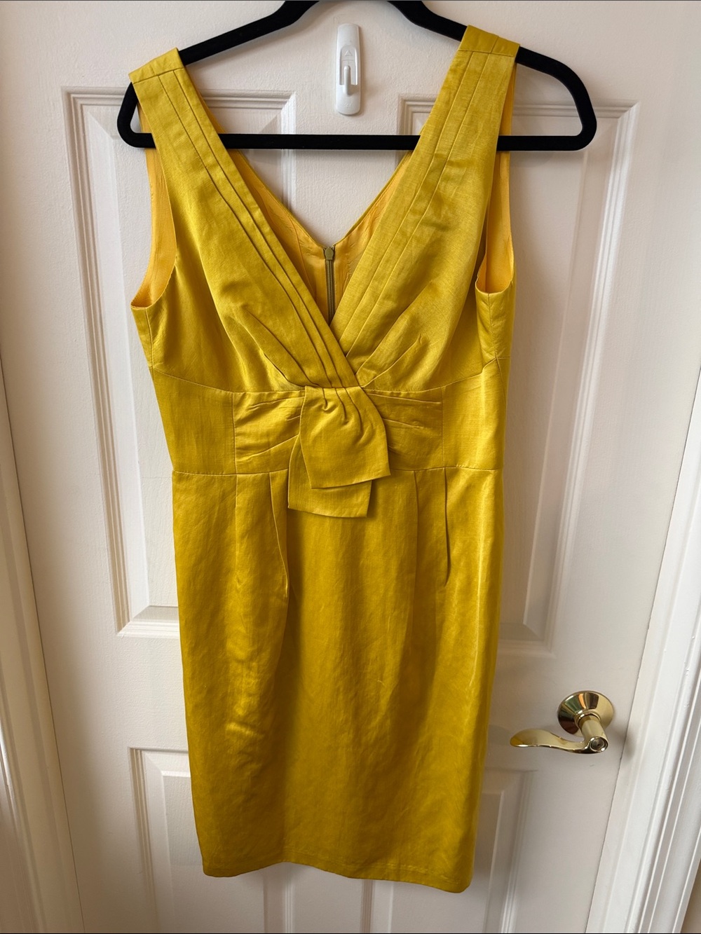 Nanette Lepore Bright Yellow V-Neck Pleated Sheath Dress 8